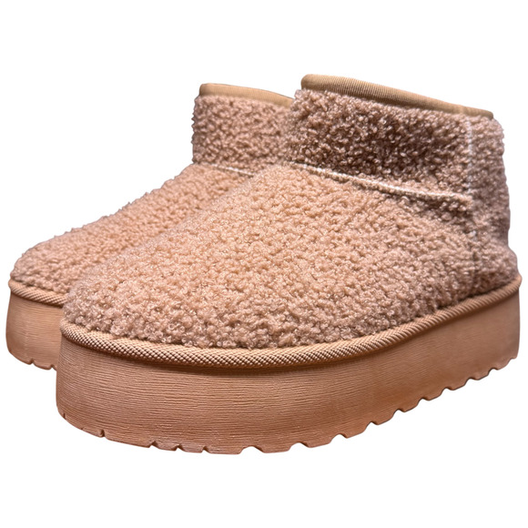 Ultra Mini Platform Boots Women's 10 Camel Teddy Cozy Booties Fleece Lined - Picture 5 of 11